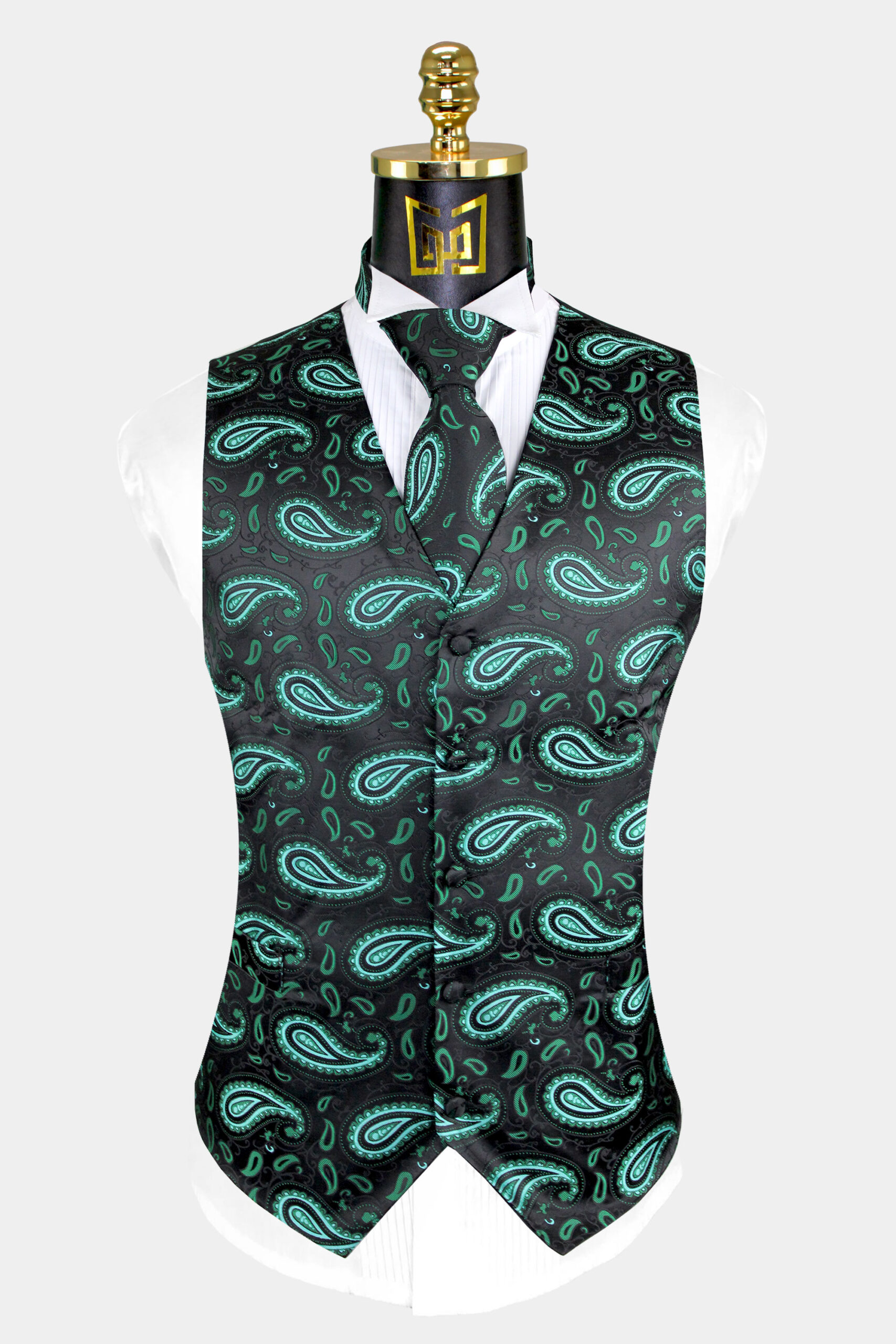 Mens-Black-and-Green-Vest-Paisley-Groom-Wedding-Vest-from-Gentlemansguru.com