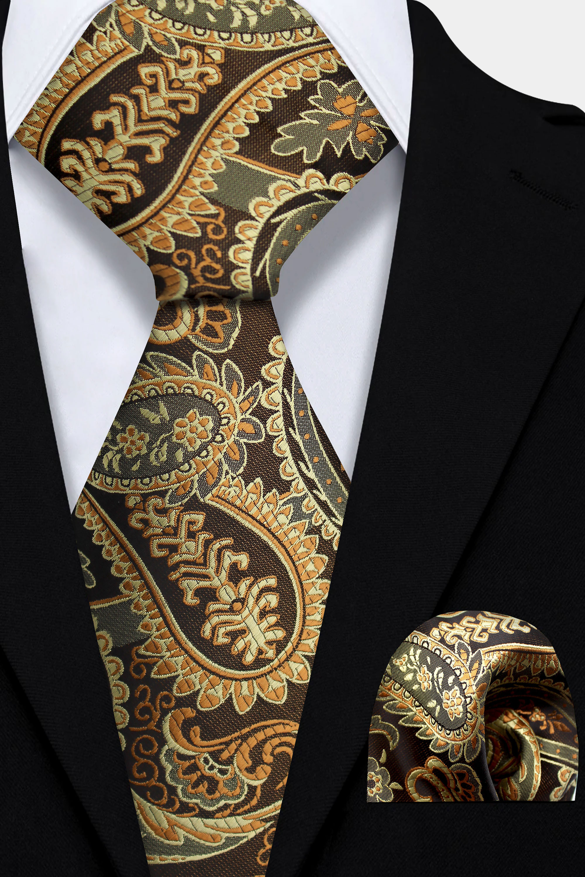 Tan Blazer with Black and White Paisley Pocket Square Outfits (3 ideas &  outfits)