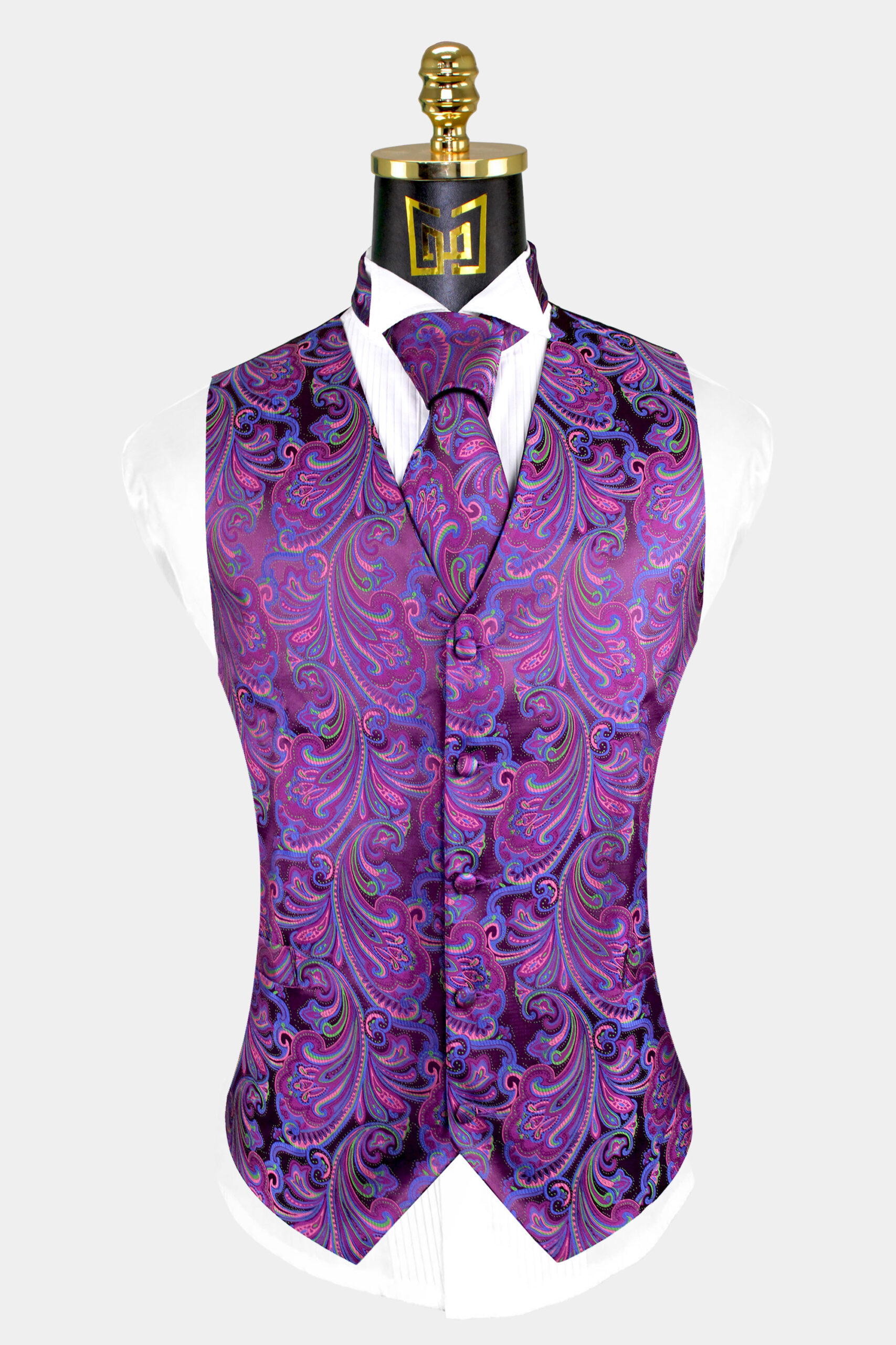 Mens-Magenta-Vest-and-Tie-Set-Groom-Paisley-Wedding-Vest-from-Gentlemansguru.com