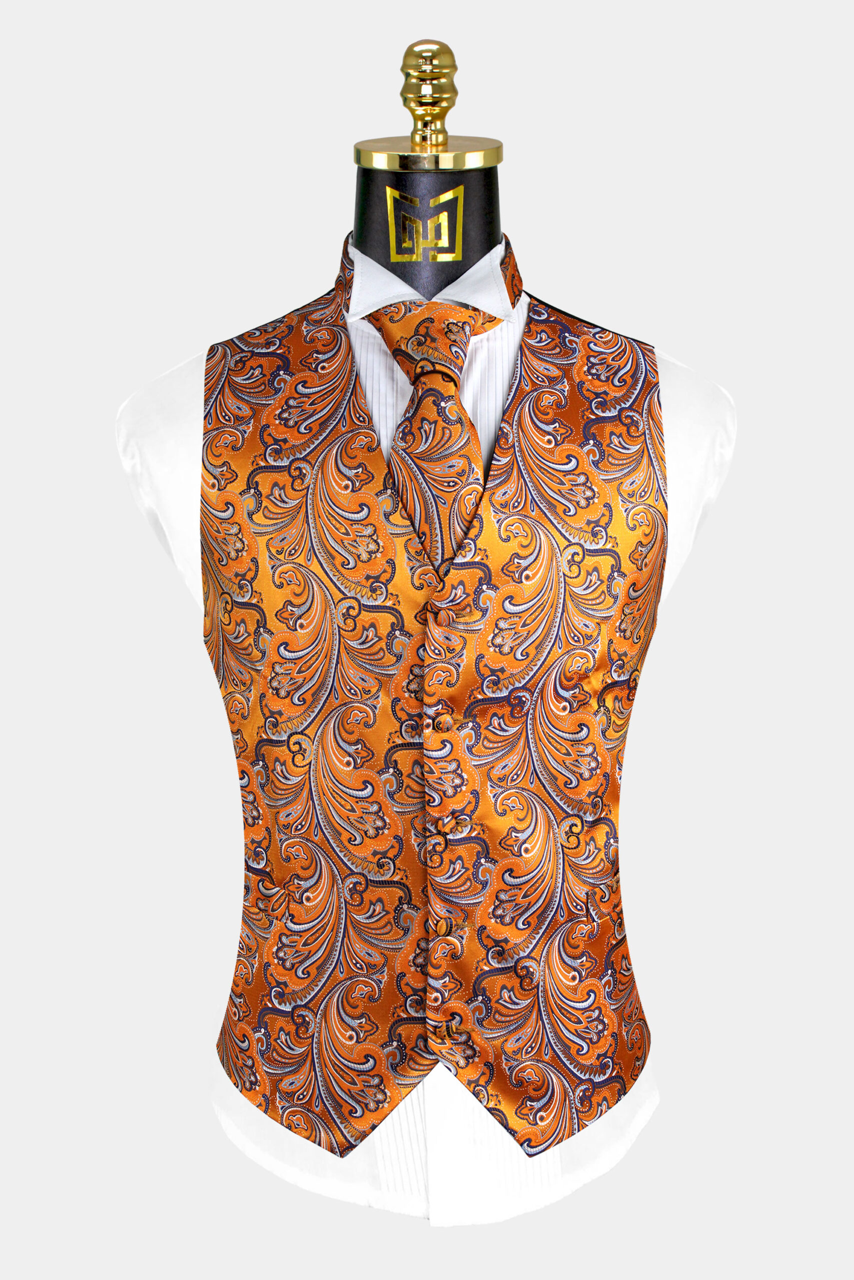 Mens-Orange-and-Navy-Blue-Vest-and-Tie-Set-Groom-Wedding-Paisley-Tuxedo-Vest-from-Gentlemansguru.com