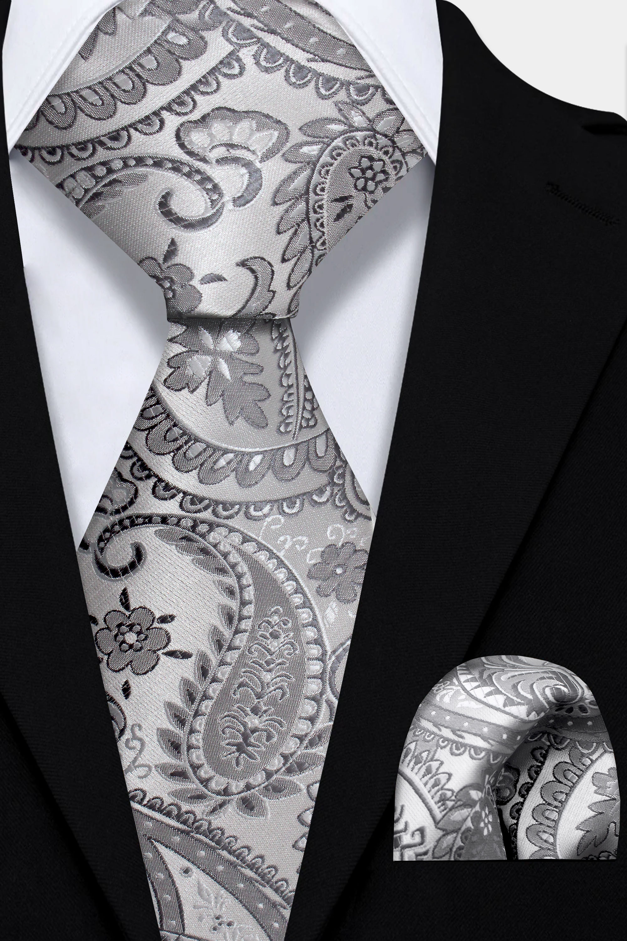 Silver-Paisley-Tie-and-Pocket-Square-Set-Wedding-Groom-Necktie-from-Gentlemansguru.com