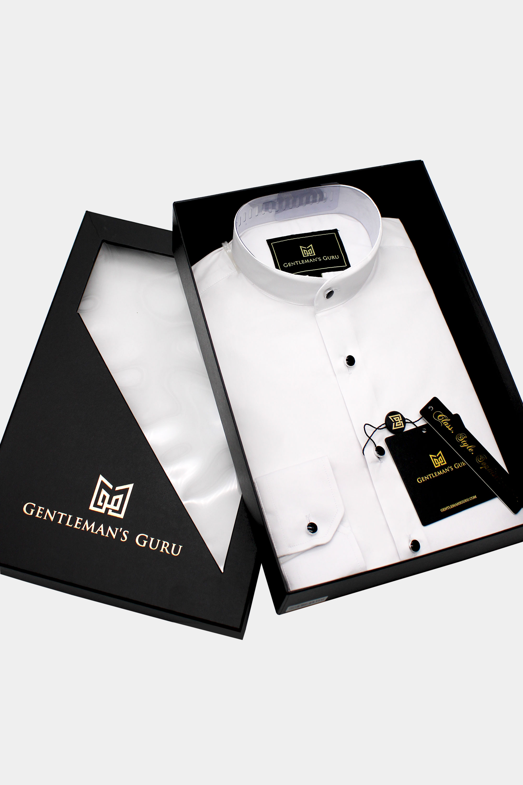 White Mandarin Collar Shirt | Gentleman's Guru