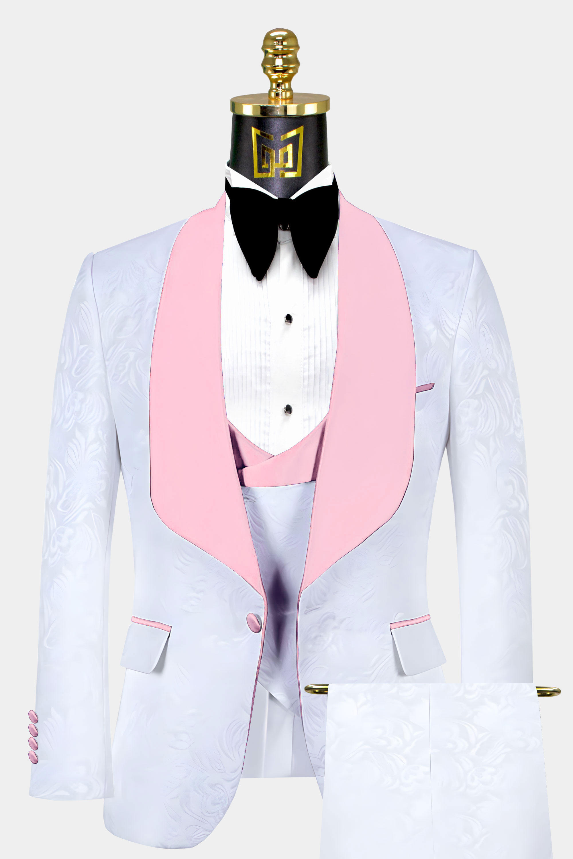 Floral Light Pink & White Tuxedo - 3 Piece 42r White Matching Pant