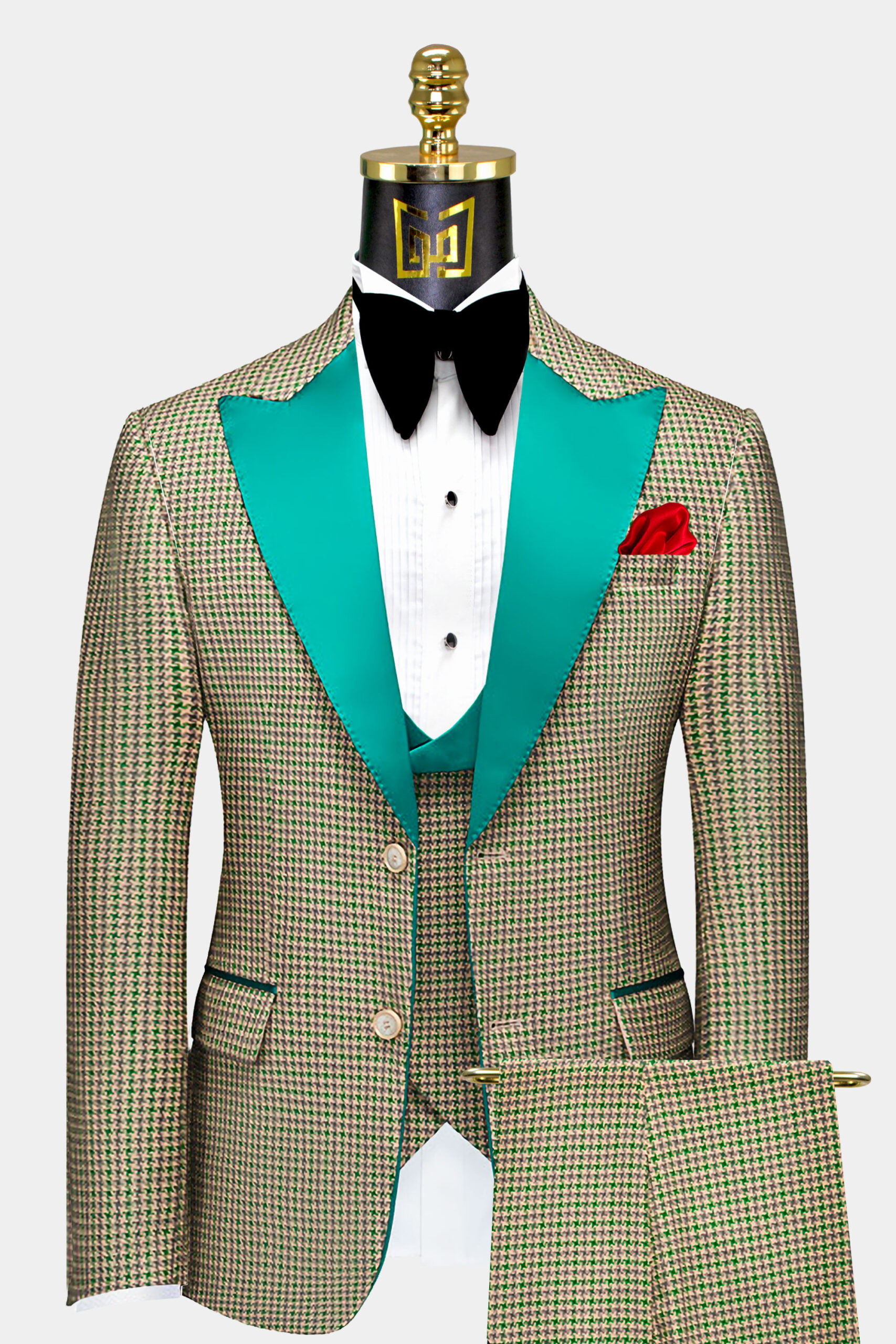 Houndstooth-Green-and-Khaki-Tuxedo-Groom-Prom-Wedding-Suit-from-Gentlemansguru.com