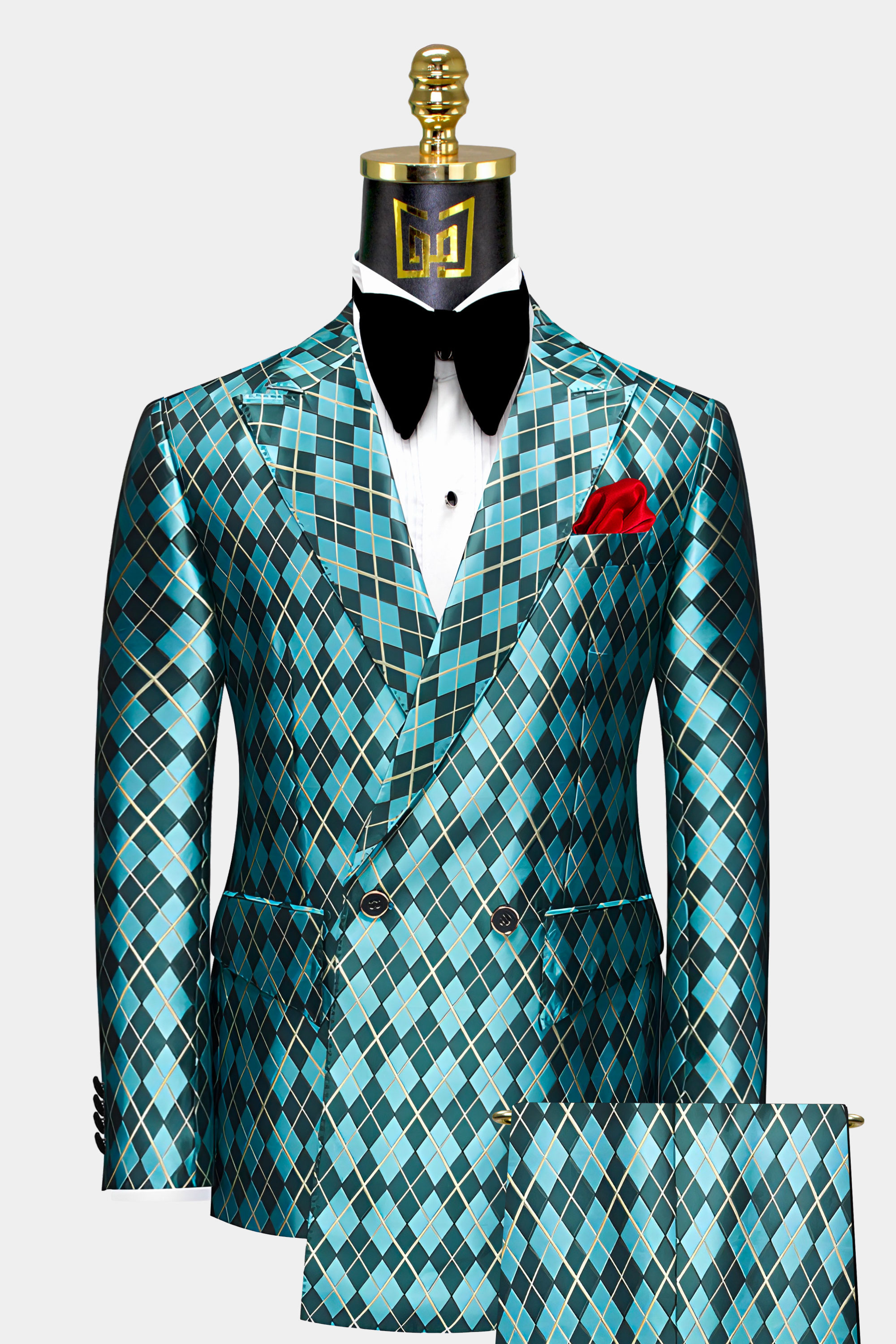 Double Breasted Turquoise Argyle Suit Morning Groom Wedding Tuxedo From Gentlemansguru.com  