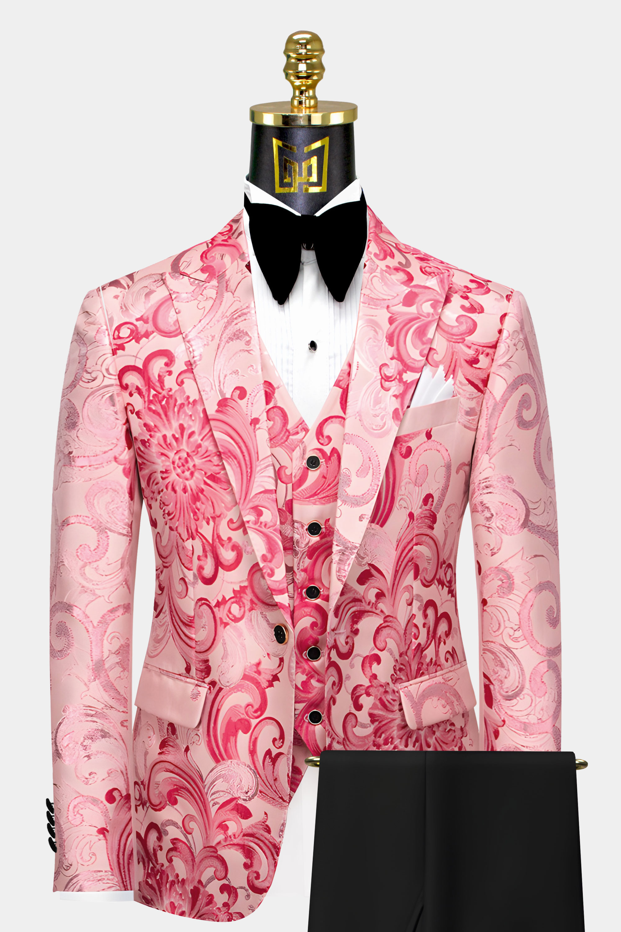 Formal Men's Flower Print Vest Dress Pants Suit Set Business