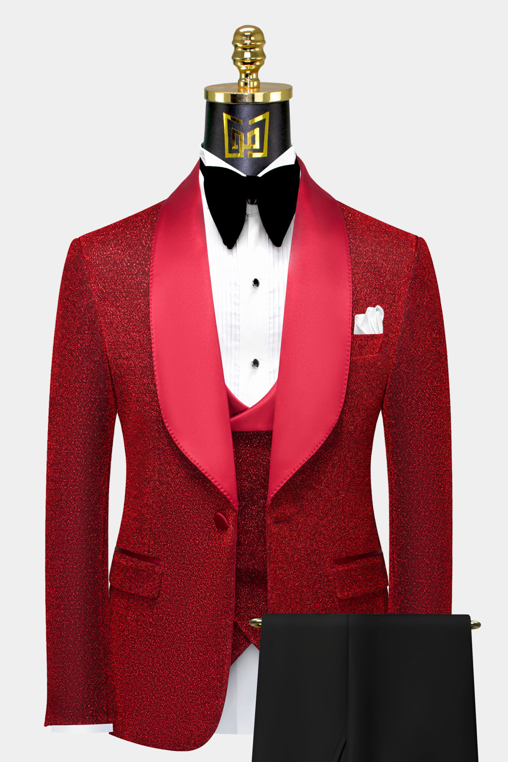 Red Glitter Tuxedo Suit - 3 Piece | Gentleman's Guru