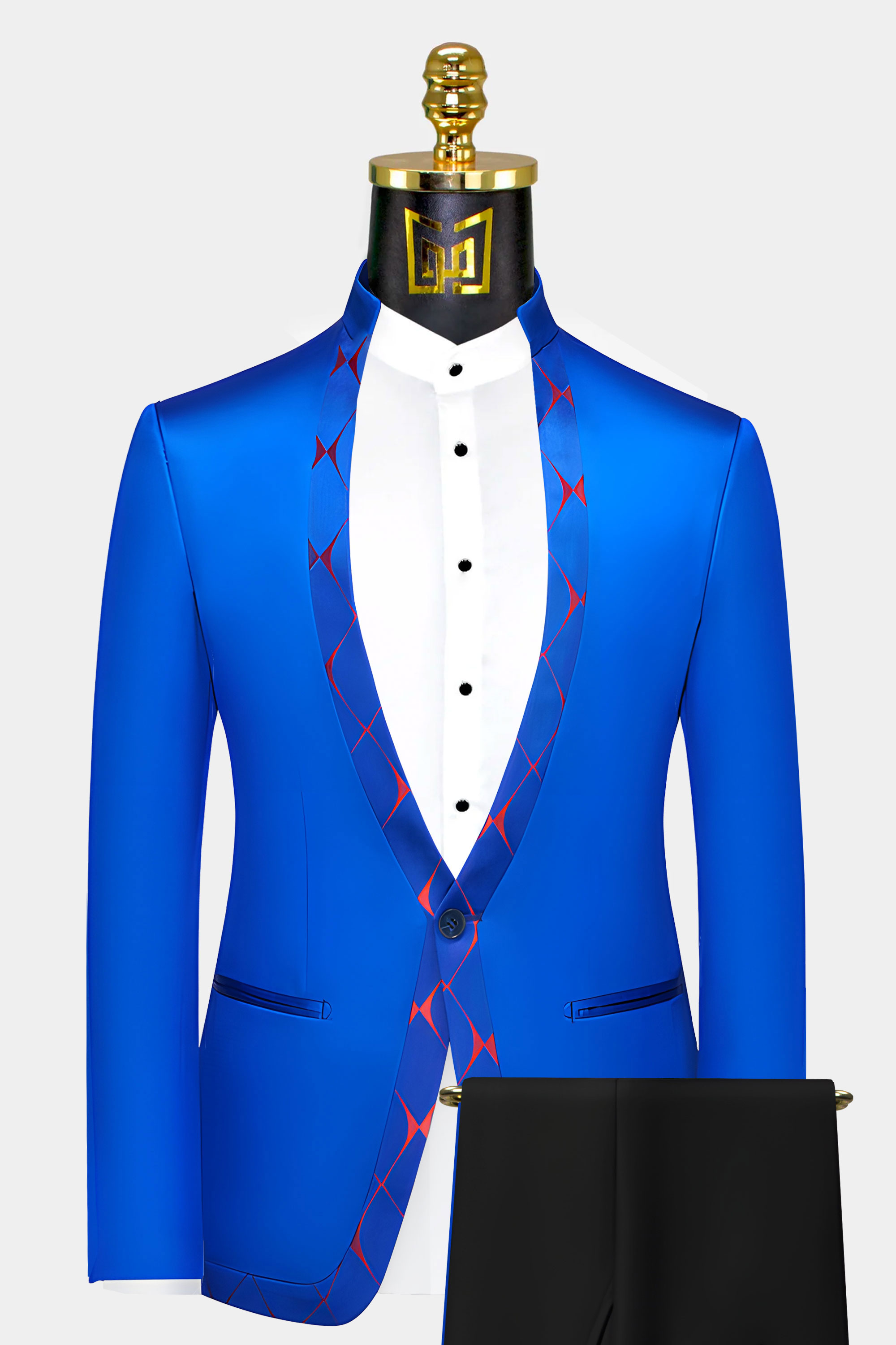 Blue and Red Mandarin Collar Suit | Gentleman's Guru