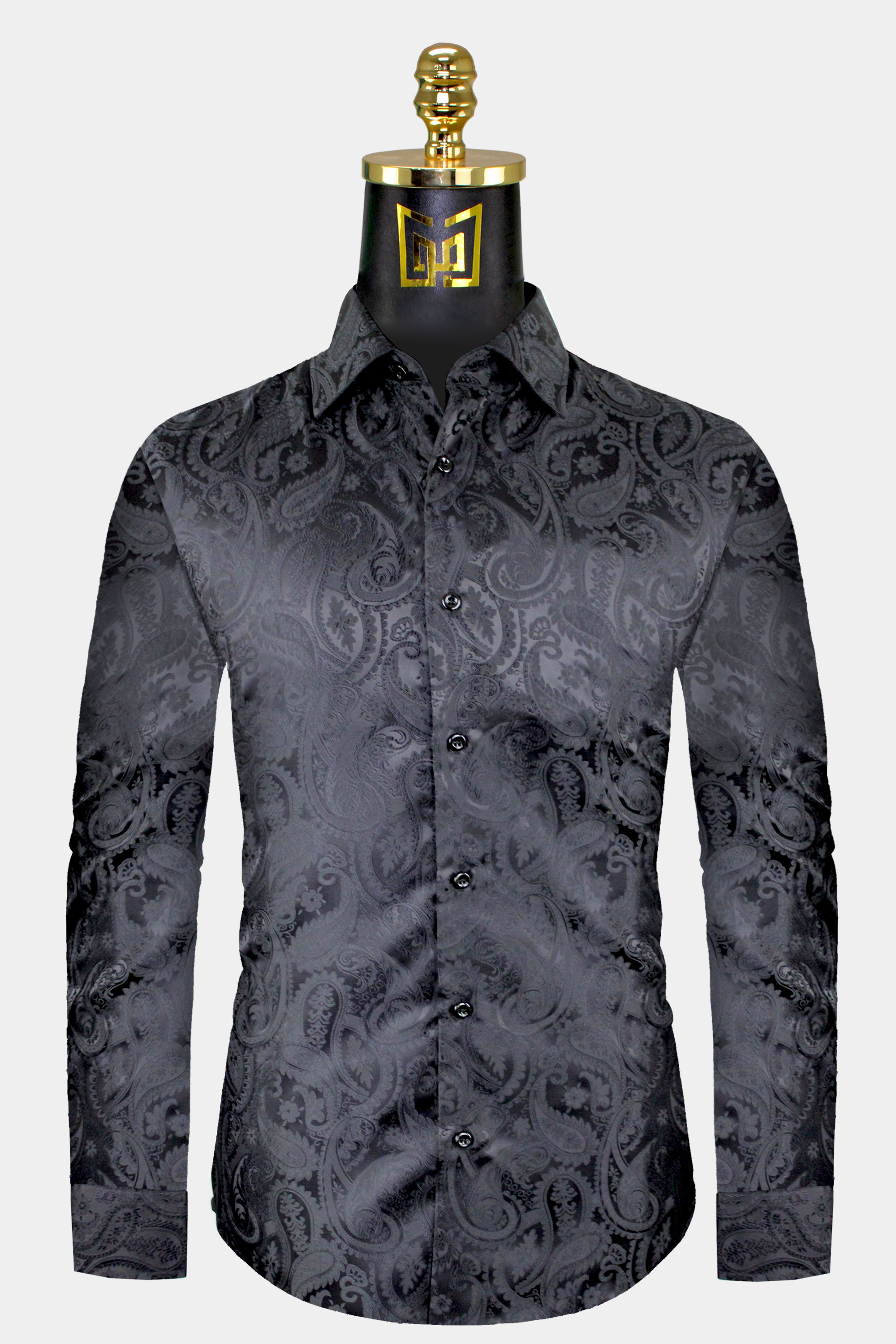Black Silver Paisley Silk Men's Long Sleeve Shirt  Long sleeve shirt men,  Long sleeve shirts, Winter fashion casual