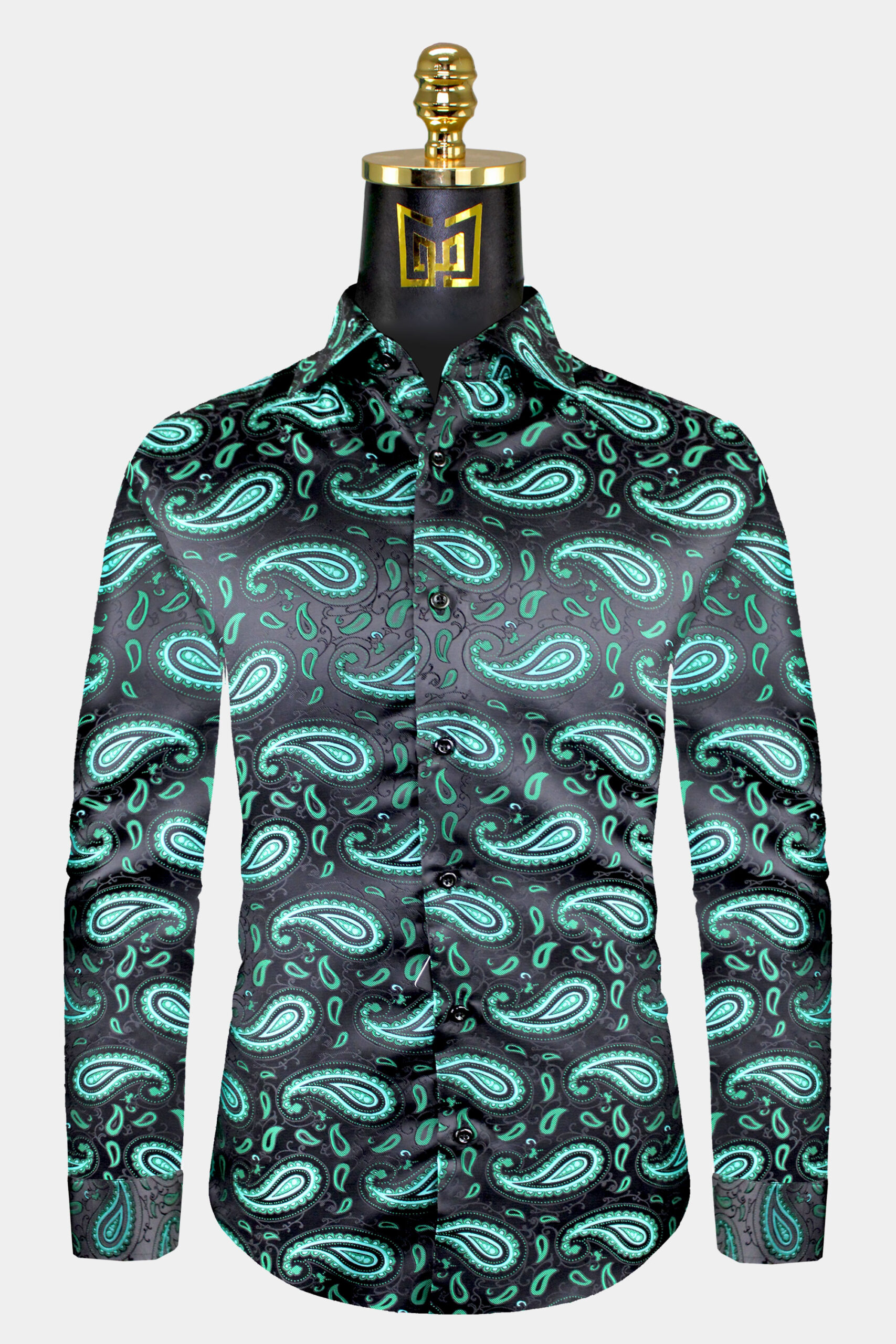 Mens-Black-and-Green-Dress-Shirt-Paisley-from-Gentlemansguru.com