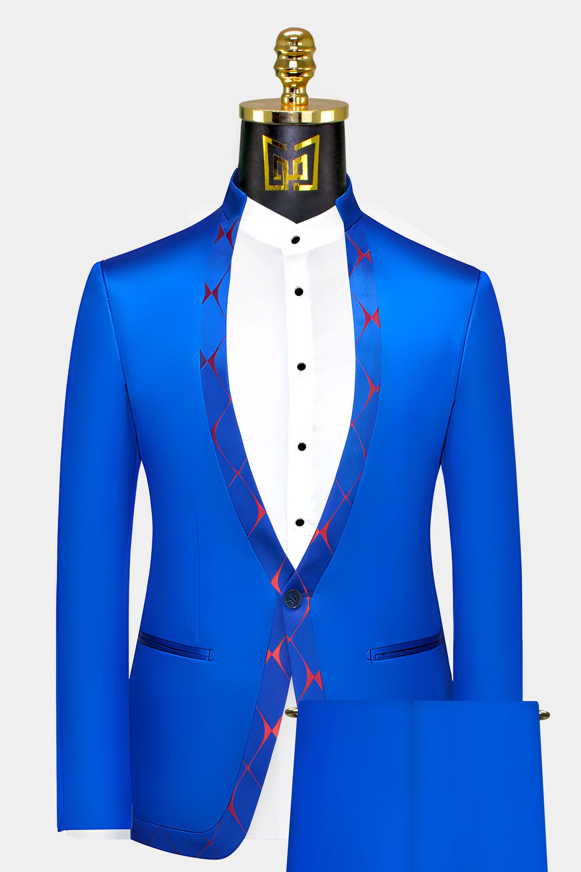 Blue and Red Mandarin Collar Suit | Gentleman's Guru