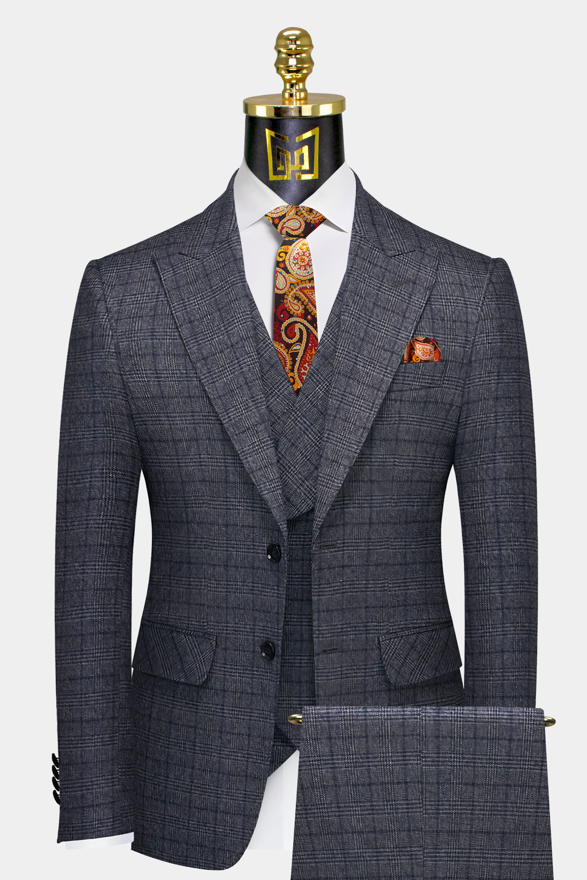 Luxury Plaid Suits Men Formal Grooms Wedding Tuxedo Double Breasted Coat Pant Design Latest Fashion