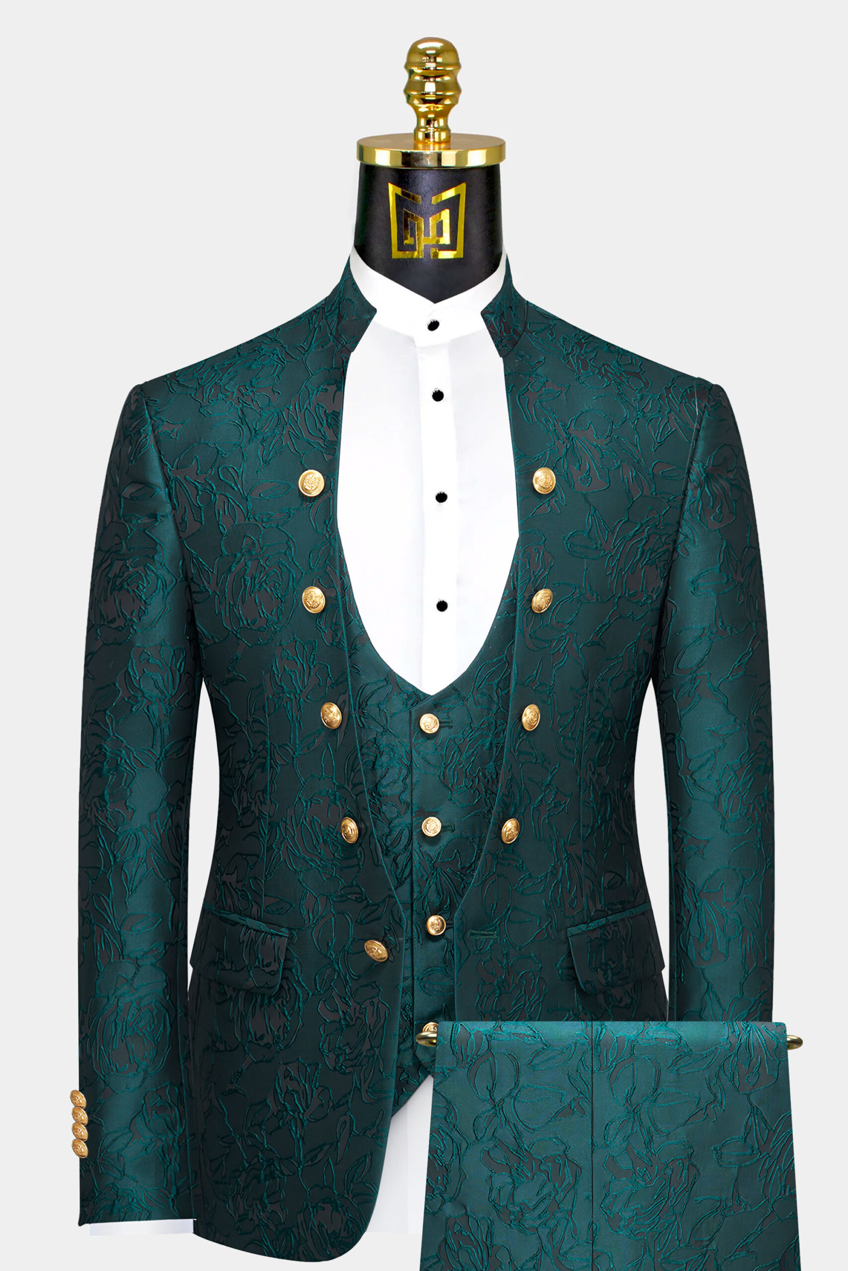 Mens-Dark-Teal-Mandarin-Collar-Suit-Groom-Wedding-Prom-Tuxedo-from-Gentlemansguru.com